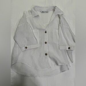 Zara Cream Linen Shirt with Brown Buttons